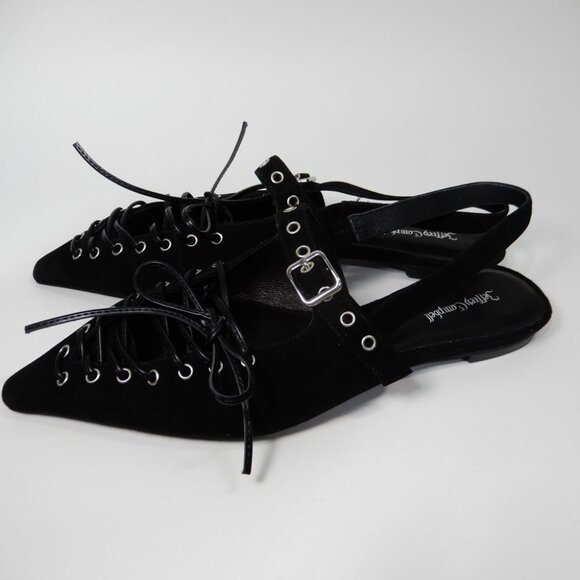 Jeffrey Campbell Geralt Pointed Toe Slingback Corset Flats 8.5 Black Suede NEW - Picture 7 of 12